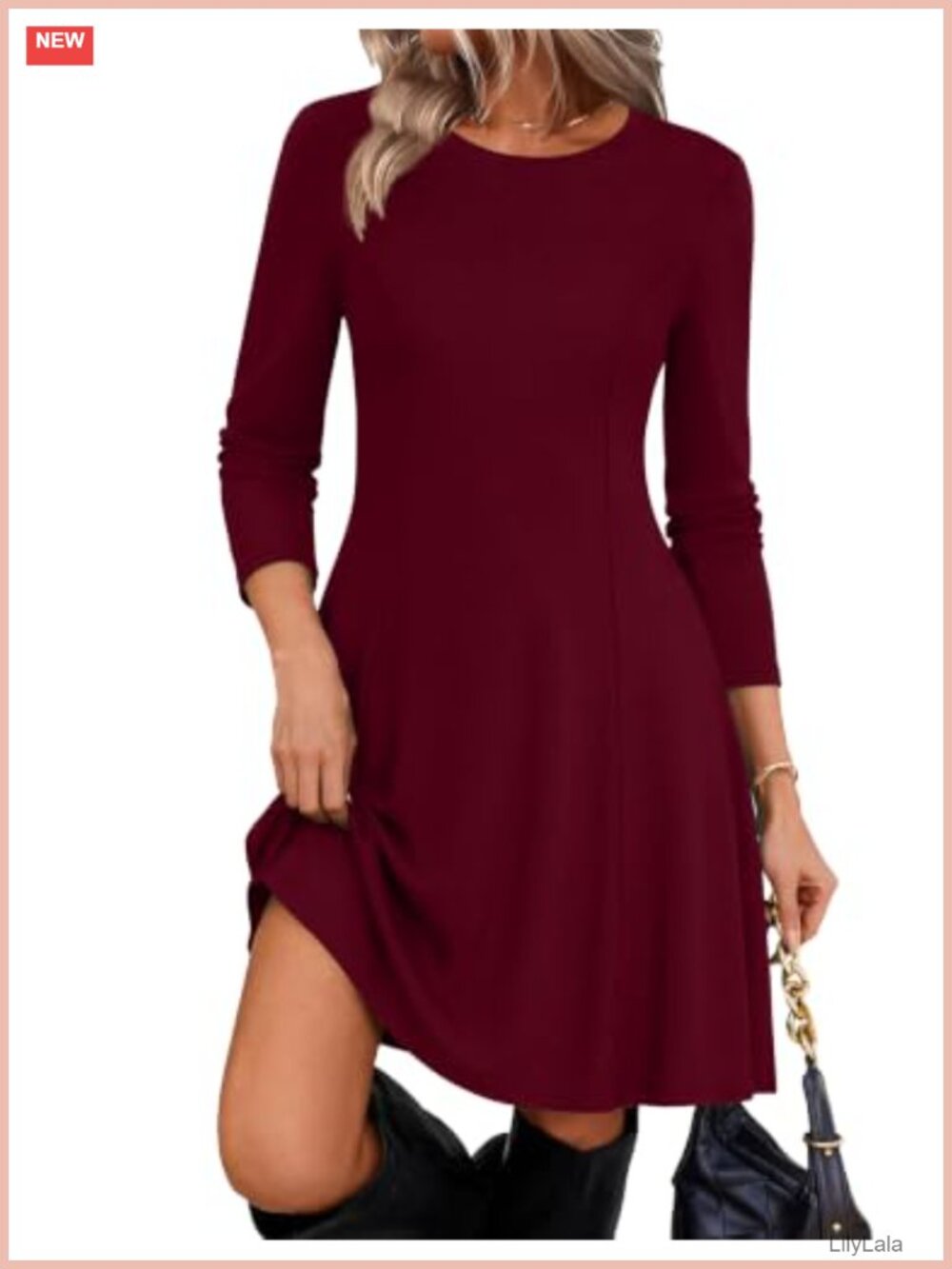Ribbed Knit Fit and Flare Sweater Dress Long Sleeve Mini